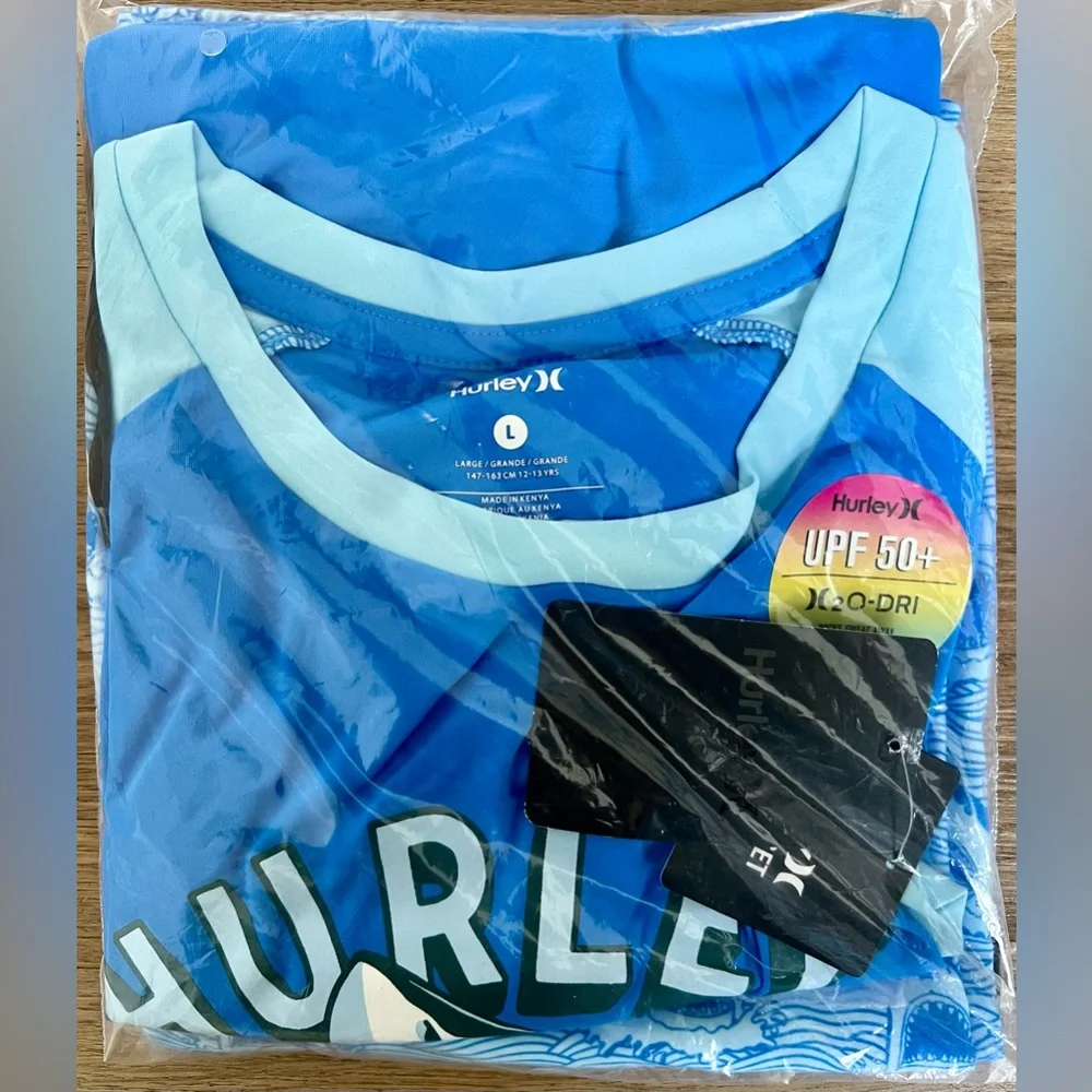 NEW Little Boy Hurley Shark H2O-Dri UPF Rashguard & Drawstring Swim Trunks